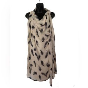 MM Couture by Miss Me Cream Chiffon Sleeveless Feather Print Dress size L